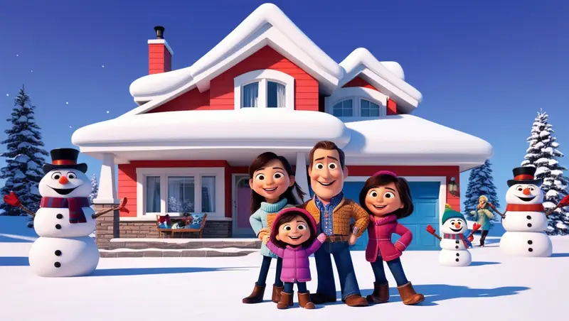 Cheerful family standing in front of a vibrant, well-maintained home with fresh flowers, highlighting the importance of winter maintenance from MacFarlane Windows and Doors to keep homes looking their best and energy efficient.