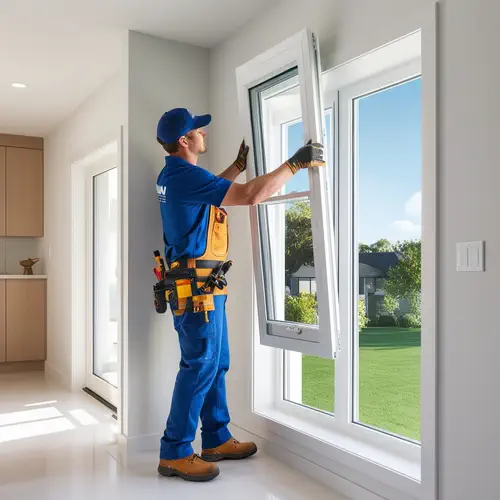 A window and door installer working on installing a new window, demonstrating essential window and door installer tips for precision and proper alignment during the installation process.
